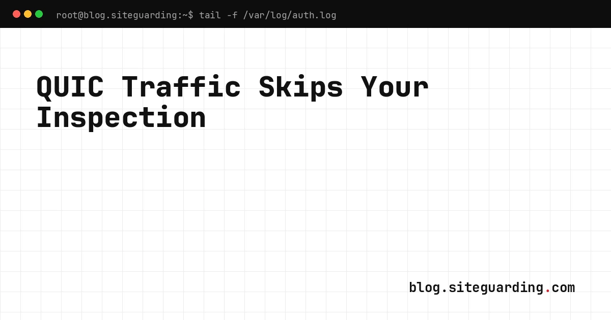 Terminal-style cover illustrating the HTTP/3 proxy blind spot: QUIC traffic over UDP 443 bypassing a TCP-only proxy