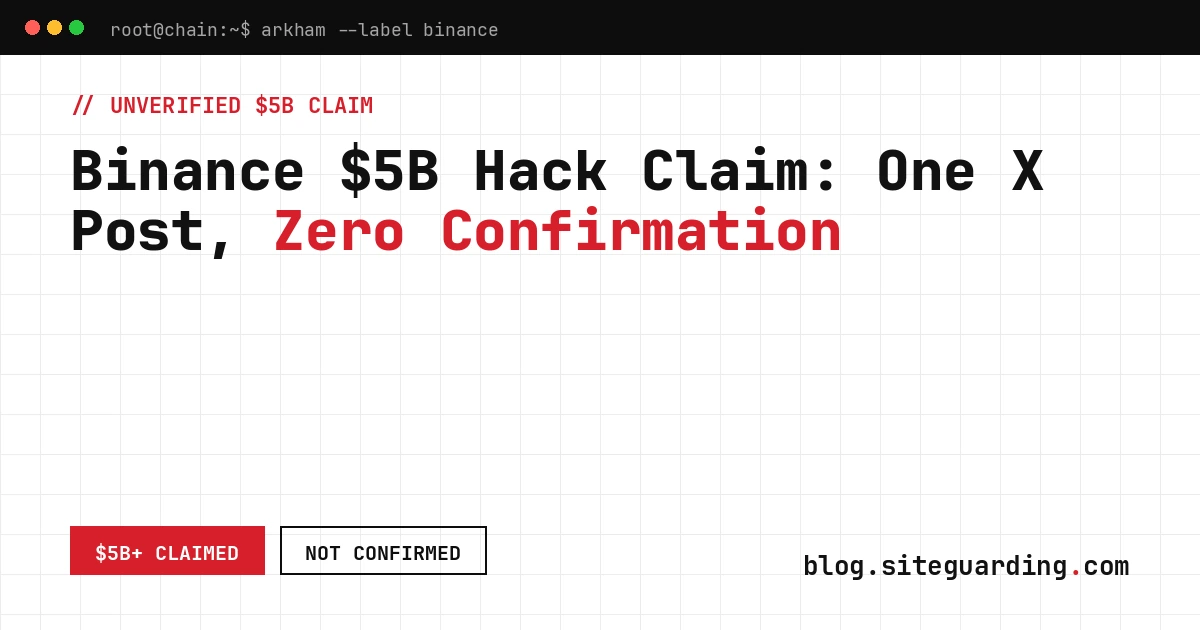 Is Binance hacked: terminal-style cover about an unconfirmed $5B outflow claim from an X post