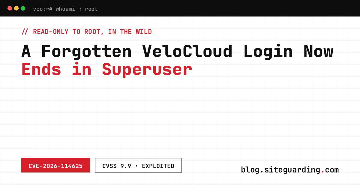 On-prem VeloCloud exploit CVE-2026-114625: read-only portal login escalating to local superuser on the orchestrator