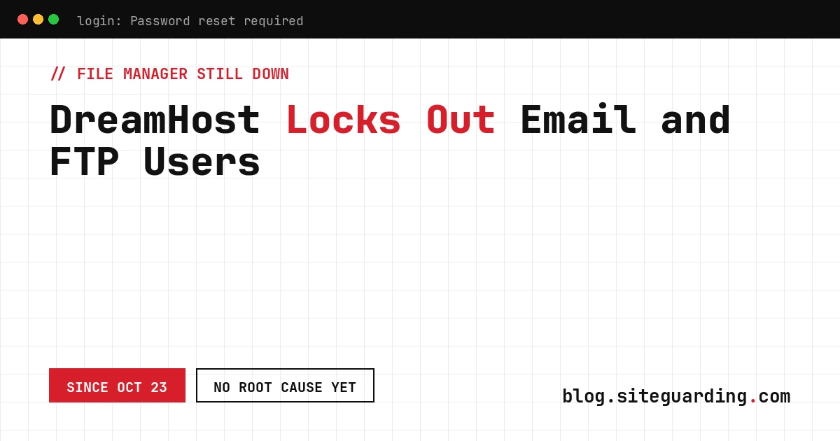 Locked hosting login screen illustrating the DreamHost password reset for email and FTP accounts